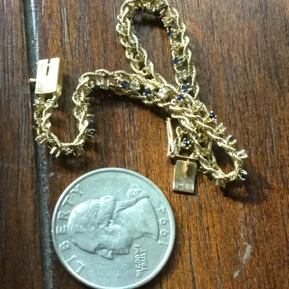 Gold sapphire diamond 14K bracelet cruise September birthstone estate  AS IS - Picture 11 of 14